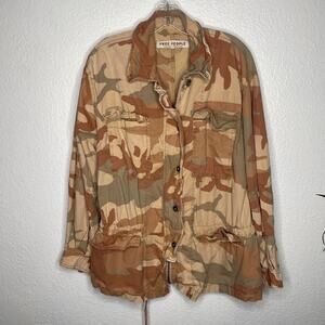 Free People Womens Jacket Size S Camouflage Print Military Neutral Light